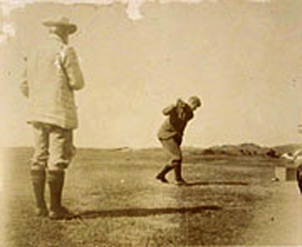 F.G. Tait driving and Professor Tait watching. Calcutta Cup, 1898 (1st recorded final).